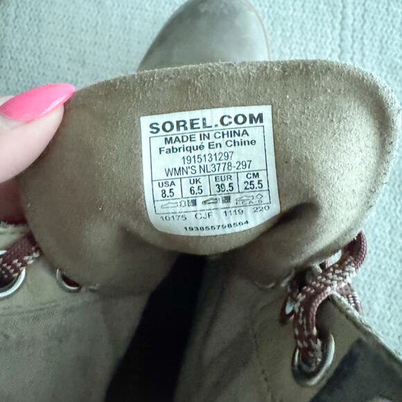 Sorel Brown Grey Wool Detail Lexie Wedge Ankle Bootie Size 8.5 Outdoor Gorp - Picture 6 of 8